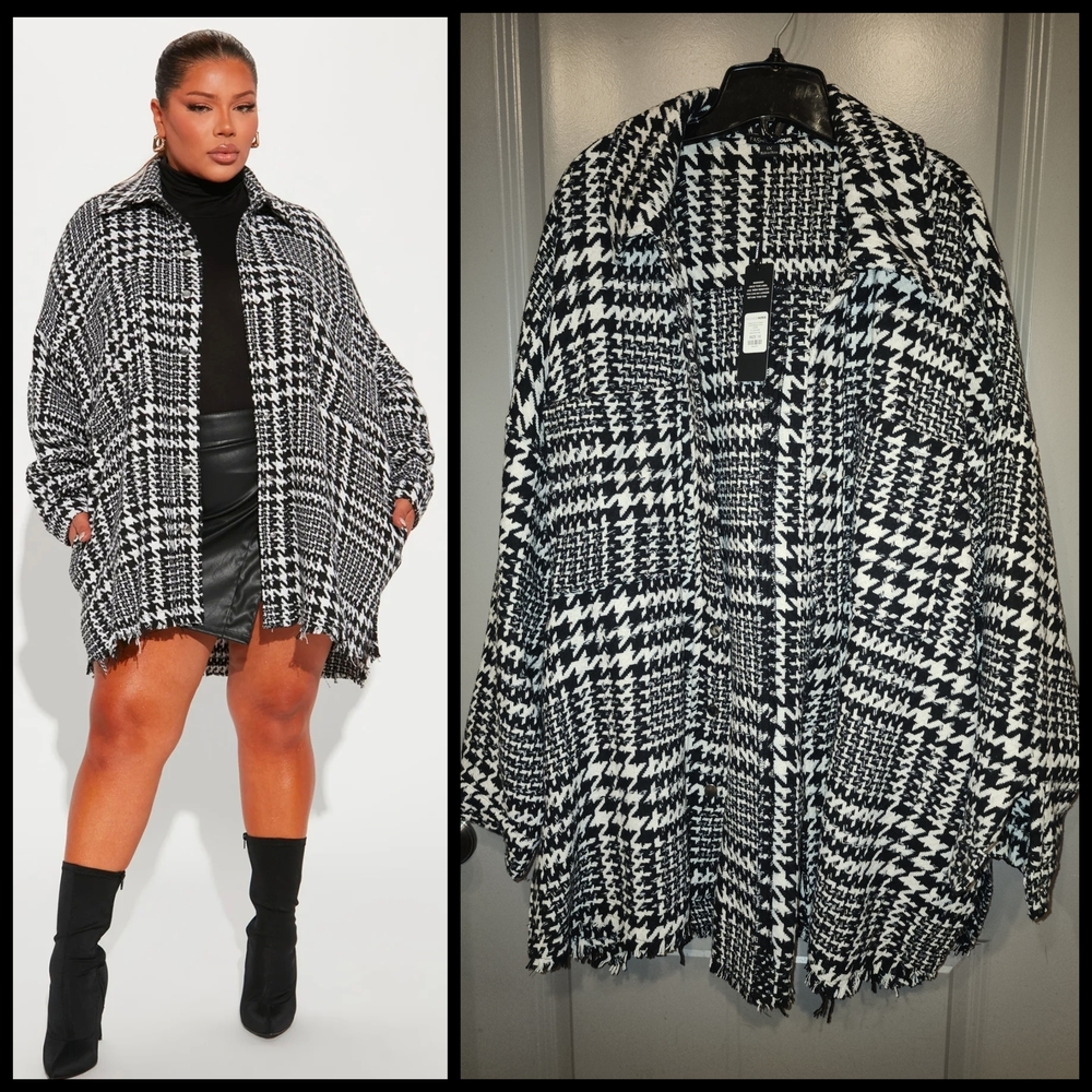 Fashion Nova Black and White Houndstooth Coat